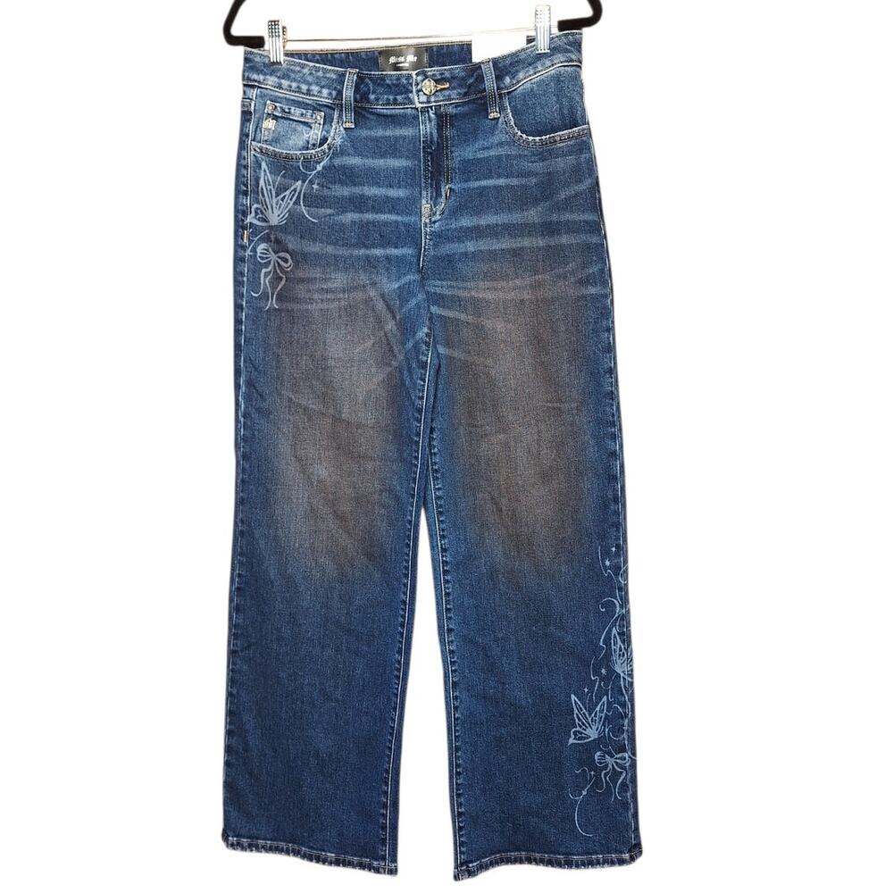 Miss me NWT Mid-rise baggy wide leg jeans w butterfly's 27x32 90s Y2K style